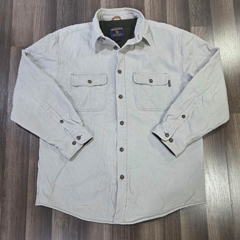 Woolrich Corduroy Heavy Fleece Lined Jacket Flap Pockets Workwear Heritage. L